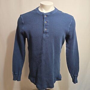American Giant Waffle Knit Thermal Henley Shirt Mens Size Medium Blue